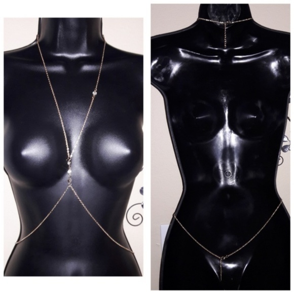Gold Crystal Drop Body Chain Harness Necklace - Picture 4 of 4